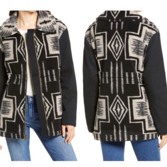 Pendleton Jackets & Blazers - PENDLETON Pueblo Southwest Sherpa and Denim Canvas Sleeve Club Collar Jacket L